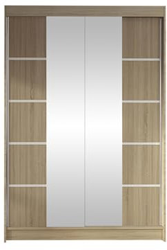 Mirjan24 Kleiderschrank Lino V, Garderobenschrank, Schlafzimmerschrank, Frontspiegel, Schiebetürenschrank, Dielenschrank, Flurschrank (Sonoma Eiche/Sonoma Eiche + Spiegel, ohne Beleuchtung)