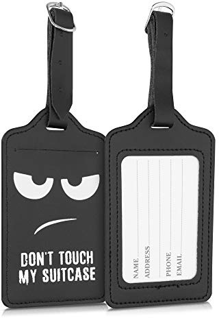 kwmobile 2X Etiqueta para Maleta - Tarjetas de identificación de Equipaje de Cuero sintético - Colgante para Viajes - Blanco/Negro