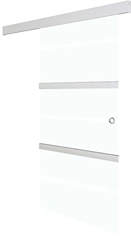 vidaXL Schiebetür mit weichen Stoppern Glasschiebetür Glastür Tür Schiebetürsystem Schiebetürbeschlag ESG-Glas Aluminium 76x205cm Silbern