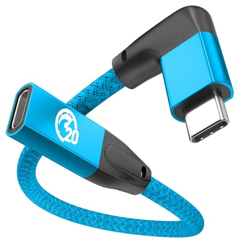 Cavo Prolunga USB C Angolo Retto 0.2M, 90 Gradi USB C Maschio a Femmina | Estensore USBC 3.2 Gen2 20Gbps, Video 4K@60Hz USB Tipo C per iPhone 17 16 15 Pro Max, MacBook Air, Galaxy S26 S25 S24 Ultra