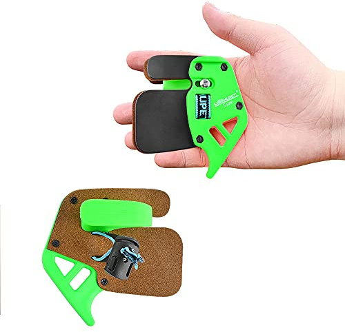 ZSHJGJR Bogenschießen Echtleder Fingerschutz Leder Fingertab für Bogen Finger Tab mit Ankerplatte Einstellbare für Recurvebogen Jagd Schießen Fingerschutz Rechtshänder (Grün, L)