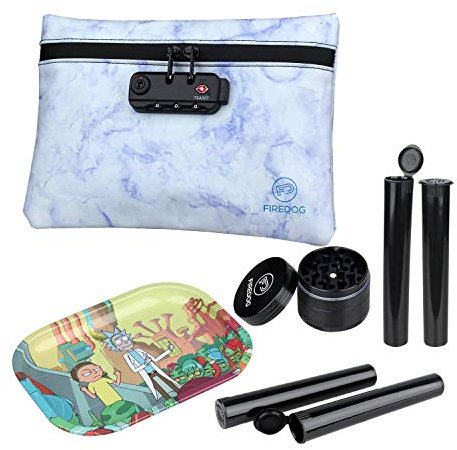 Geruchssicheres Beutel-Set, 4 Stück, geruchsdichte Taschen mit Schloss, Metallablage, Schleifer, Doob Tube für die Reise Aufbewahrung