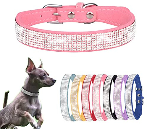 Hundehalsband Kleine Hunde, Halsband Welpe Mit Strass Perlen Glitzer Kristall Steine MäDchen Halsband Katze HüNdin Strasssteinen,Rosa S