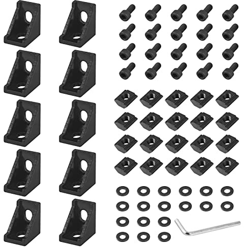 EYPINS 10 x fästmaterial vinkel svart, aluminiumprofil 20 x 20 spår 6 aluminiumvinkelkontakter hörnkontakt vägghållare 90° vinkelrutnät för fjäderprofil 3D-skrivare CNC-router gör-det-själv-projekt