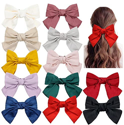 12er-Pack große Satin-Schleife französische Chignon-Haarknoten Pferdeschwanz-Clips Haarspangen für Frauen und Mädchen