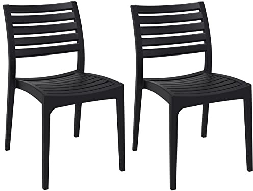 CLP 2er Set Gartenstühle Ares Aus Kunststoff I Wasserabweisende & UV-Beständige Küchenstühle I Belastbar Bis 160 kg, Farbe:schwarz