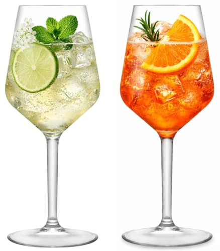 AIOS Set of 2 Tritan Plastic Wine Glasses, Large Stemmed Spritz Glasses for Aperol Spritz & Hugo Spritz, Shatterproof BPA Free Dishwasher Safe Wine | Spritzer | Cocktail Glasses. Capacity 470ml.