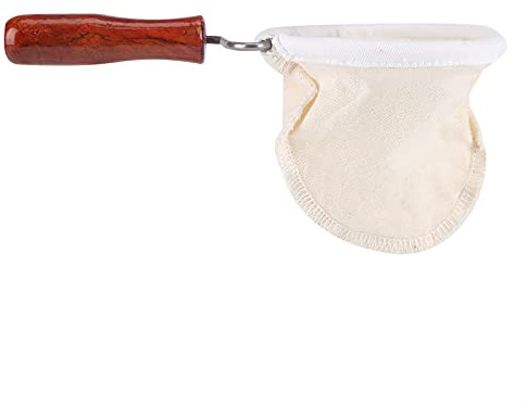Colador de Filtro de Café de Tela, Hecho a Mano, Lavable y Reutilizable - Franela Con Mango de Madera (Pequeña)