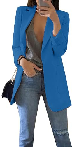 EFOFEI Señora Slim Fit Abrigo Largo Chaqueta Traje Elegante Slim Fit Abrigo Oficina Cardigan Blazer Azul Oscuro 4XL