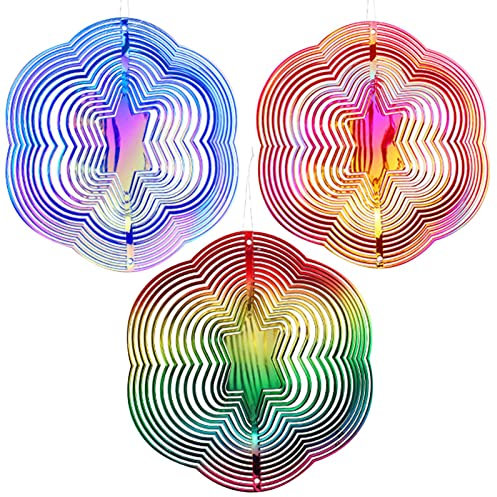 Outdoor Wind Spinner | 3 Wind Spinners | Hexagon Bird Repelling Wind Spinner,Reflective Wind Spinners Sun Catchers for Indoor Outdoor Garden Decoration Crafts, Hanging Art Ornaments