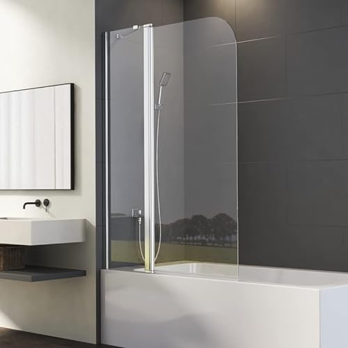 Duschwand für Badewanne 90x140cm 2-teilig Faltbar mit festem Segment Duschtrennwand, Zweiteilige Schwenktür Wannenfaltwand Duschabtrennung mit 6mm Nano EGS Sicherheitsglas Badewannenwand Silber