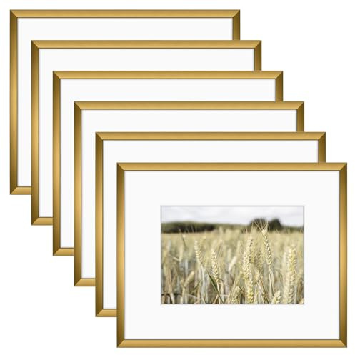 Golden State Art, Gallery Wall Frame Set of 6 - Bronze 8x10 Aluminum Photo Frames with Mat for 5x7 Pictures - 8 x 10 inch Metal Frame with Real Glass Cover - Elegant Home or Office Decor