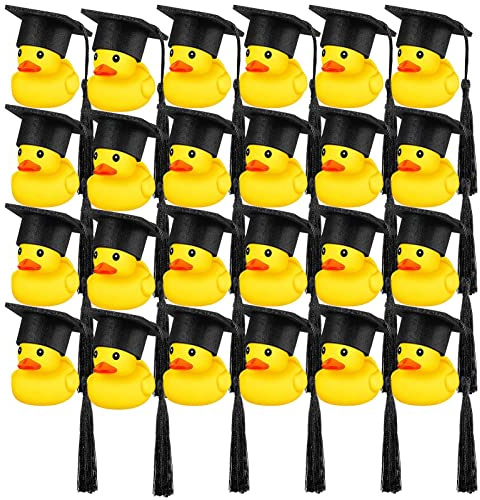 Yunmiao Abschluss-Gummi-Ente, 24 Stück, Studenten-Ente, Lustige Junggesellen-Gummi-Ente Mit Schwarzer Abschlusskappe, Quietsche-Ente, Abschluss-Geschenk Für Abschlussfeier, Dekoration | Lustiges Junggesellengummiente mit schwarzer Abschlusskappe, quietschende Ente, Abschlussgeschenk zum Abschluss, Deko