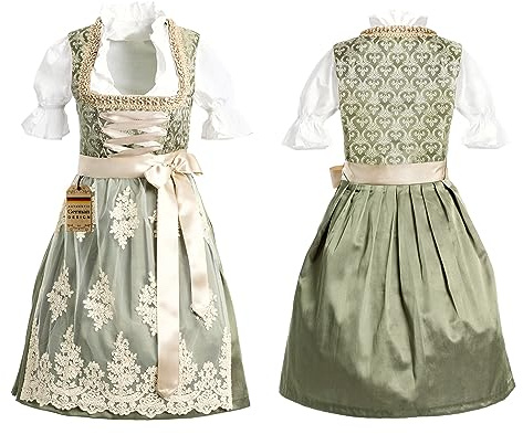 BAVARIA TRACHTEN Dirndl Dresses Women Traditional German Oktoberfest Costumes Women - Authentic Dirndl - Oktoberfest Outfits Women - Bavarian Dress Green Gold, X-Large