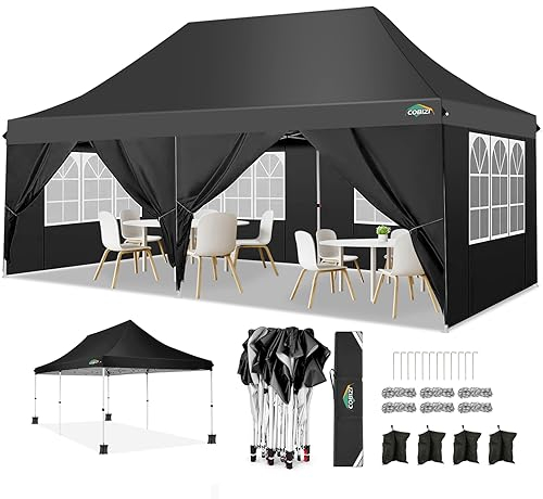 COBIZI Faltpavillon 3x6, Pavillon 3x6 Wasserdicht Stabil, Partyzelt mit 6 Seitenwänden, Upgrade-Hochdach und Tragetasche, Outdoor Pop Up Gartenpavillon für Fest, Hochzeit, Picknick, Markt, UV 50+