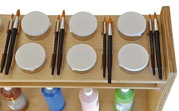 Malstation mit Zubehör | Malwerkstatt | Malen mit Kindern | Kindergarten Möbel | inkl. 24 Pemium Künstlerpinsel | +Malbecher | Kunstunterricht