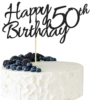 Arthsdite 1 Pc Happy 50th Birthday Cake Topper 50 Cake Topper Happy 50 Birthday Cake Decoration for 50th Cheers to 50 Birthday Party Decoration Supplies - Black Glitter