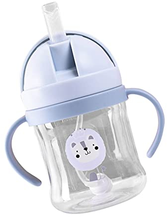 Beschwerter Strohhalm-Schnabeltasse, 250 Ml, Beschwerter Strohhalm-Schnabelbecher, Tiermuster, Auslaufsicher, Säuglingsgriff, Klappbecher für Kinder, Blau