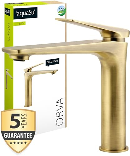 'aquaSu® Mittelhohe Waschtischarmatur Orva in Bronze, mit Wasserspar-Mischdüse, Kosten sparende Kaltwassermittelstellung, Typ 1 1/4 '' Schaftventil, Schaftbefestigung, 795739