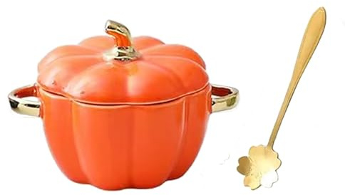 Cacerola de calabaza de cerámica, cacerola pequeña de calabaza con tapa, olla esmaltada, plato para hornear, fácil de limpiar, decoración del hogar de Halloween, Acción de Gracias, decoración de mesa