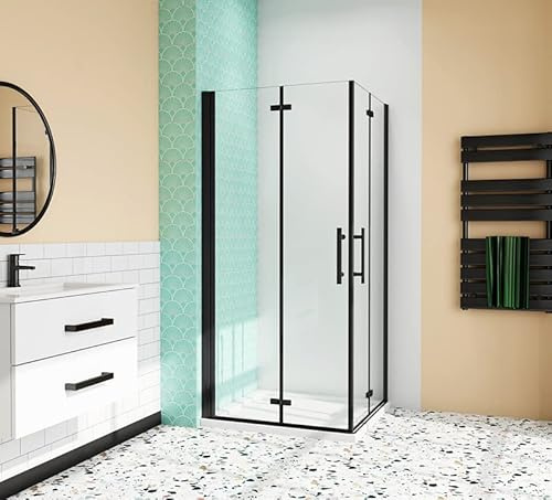 Aica Sanitär Eckeinstieg Duschkabine Dusche Duschwand Duschabtrennung Falttür H195cm,90x70cm