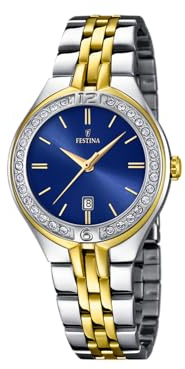 Festina Damenuhr Analog aus Edelstahl 316l Multi | Quarzwerk, Widerstandsfähiges Mineralglas, Wasserdicht 5 ATM, Kalender F16868/3, Mademoiselle