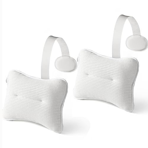 HUGABOW Large Pillow for Hot Tub, Spa and Lounger - Universal Pillow for Headrest and Neck, Height Adjustable with Long Strap, Easy Drying with Hook (Pack of 2)