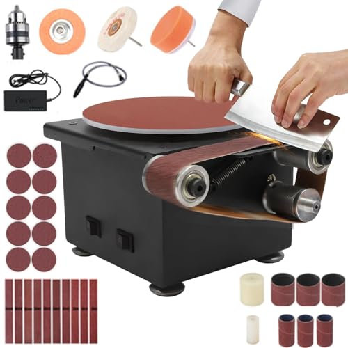 Mini lijadora de disco de 6 pulgadas, mini lijadora de banda eléctrica de 1,2 pulgadas por 15 pulgadas, pequeña máquina de lijado de banda, afilador de cuchillos de 7 velocidades ajustables for carpin