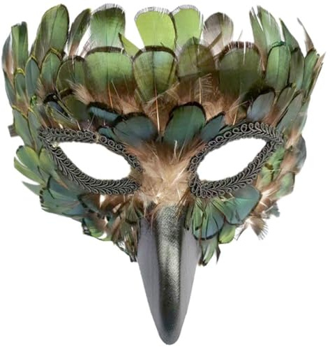 Ymxygz Masquerade Mask for Women Men Adult Green Feather Raven Masquerade Mask, Half Face Venetian Crow Mask Halloween Cosplay Costume Accessory