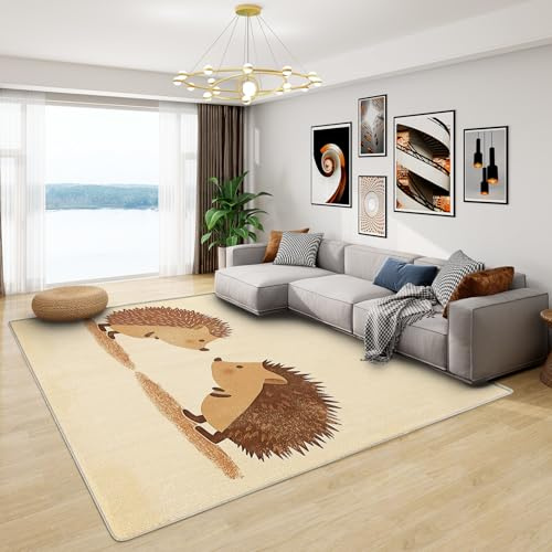Generisch Waldtiere Teppich Kinderzimmer - Teppich Wohnzimmer Schlafzimmer Igel, Kleiner Teppich Babyzimmer Wald, Weich Kurzflor & Waschbar & rutschfest Fussmatte Innen, Kinderteppich 80x150 cm
