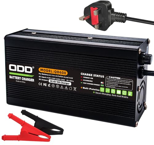 QDD 58.4V 10A Charger 48V LiFePO4 Battery Charger for 16S 48V LiFePO4 Battery Pack Smart Charger Full with Alligator Clip Connector