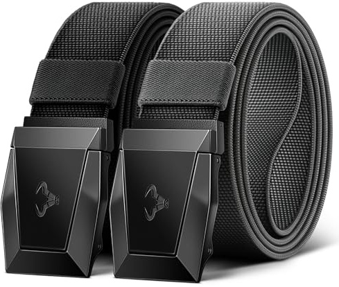 KEMISANT Taktischer Gürtel 2er, Gürtel Herren Arbeitsgürtel Militär Wandern 38mm,Schnellverschluss Metallschnalle(Schwarz/Dunkelgrau,120cm/36-40 taille verstellbar)