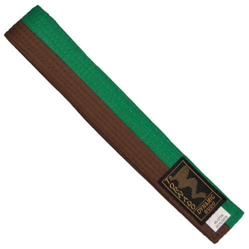 TEKKA BUDO Kampfsport Gürtel Grün-Braun mittig geteilt 2-farbig - Budogürtel halb halb gestreift, Karate, Judo, Taekwondo, Ju-Jutsu - 300 cm