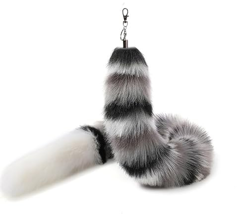 Nocyclonic Fuchsschwanz Fake Tail 80cm Tierschwanz Zotteliger Kunstfellschwanz Realistischer Fuchsschwanz Schlüsselanhänger Dekorativer Therianschwanz für Handtasche Rucksack (B)