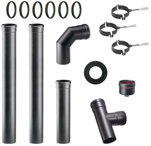 ALLINOX KIT Completo Canna Fumaria Tubi Per Stufa a Pellet 80 mm Canale Da Fumo In Acciaio Nero Antigraffio Impianto Uscita Fumi Da Interno MADE IN ITALY
