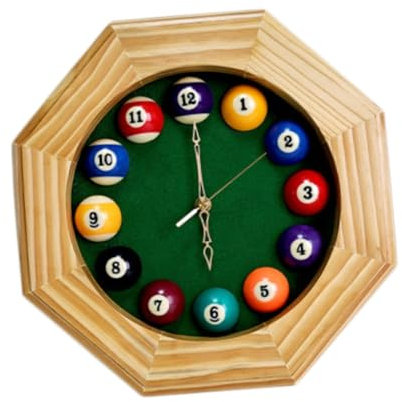 Sharplace Billard-Wanduhr mit Holzornament, leicht, gut lesbar, Wandkunst, Hängeuhr für Küche, Büro, Wohnzimmer, Café, Bar