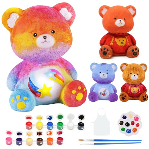 LinStyle Bastelset Kinder Bär Malset,DIY Malset Kreativ Set für Mädchen und Jungen, Geburtstagsgeschenk Bastelset Mädchen Jungen 3-12 Jahre Geschenkideen