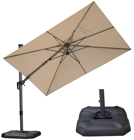 PURPLE LEAF Parasol de Jardin Extérieur 3 x 2 m Beige Inclinable avec Pied | Inclinable des deux côtés, Résistant au vent, Rotation à 360°, 5 niveaux d’inclinaison, Protection UPF 50+, Parasol déporté