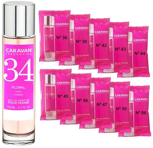 CARAVAN FRAGANCIAS Damenparfüm Nr. 34, 150 ml + Set mit 10 Flaschen mit verschiedenen Damenduften von Caravan, um neue Düfte zu entdecken
