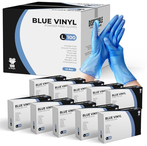 eatasty Guanti usa e getta, taglia L, confezione da 1000, guanti in vinile blu, senza polvere, senza lattice, vestibilità comoda, adatti per manipolazione degli alimenti, pulizia, parrucchieri e uso