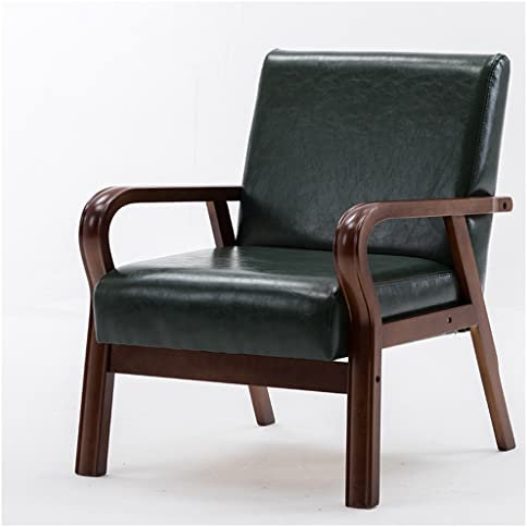 Mid Century Leder-Stuhl mit Armlehnen, bequemer Retro-Polstersessel für Schlafzimmer, Einzellesesessel für Wohnzimmer, Empfang oder Schlafsäle, Grün