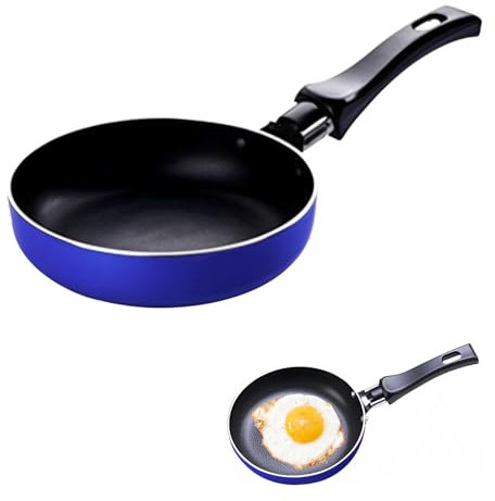 Cunegra Sartén pequeña de 12 cm, antiadherente, con mango resistente al calor, portátil, para camping, cocina, tortilla, estufa de gas, horno eléctrico, cocina eléctrica de cerámica (azul)