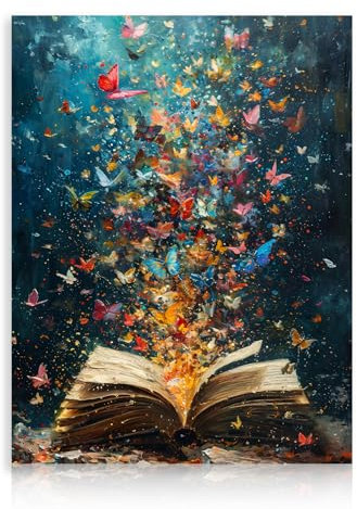 Dazzlewall Colorful Butterfly Book Wall Art, Vintage Aesthetic Library Poster for Reading Room Living Room Decor 12x16 in Unframed