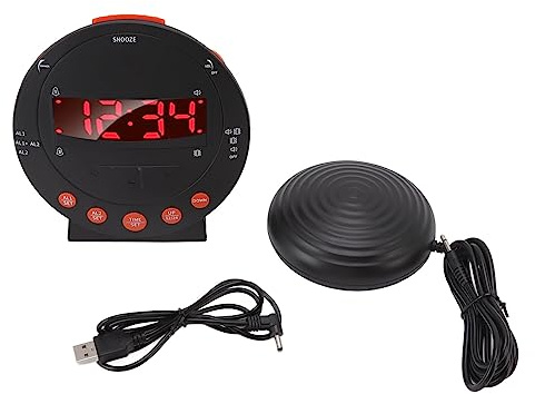 Sunicon Wecker, 110 Dezibel, Sonic-Vibrationswecker, Rotes Blinklicht, Super-Shaker, Extra Lauter Wecker für Studenten, Erwachsene, ältere Menschen