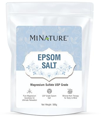 Mi Nature Premium Epsom Salt | USP Grade Magnesium Sulfate 500g (17.63oz) | Pure Bath Soak & Garden Mineral |Multipurpose