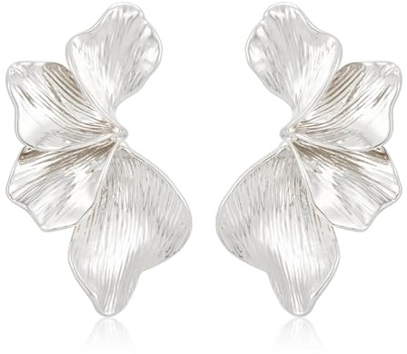 HolidayQbee Flower Earrings – Elegant Floral Silver Earrings For Women, Hypoallergenic Lightweight Gift Jewellery For Ladies, Fashion Statement Accessory