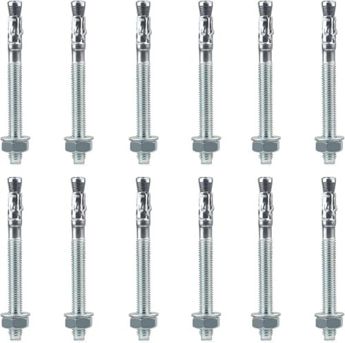 12er Set Bolzenanker Schwerlastdübel, M10x110MM Schwerlast Bolzenanker Keilanker Blitzdübel, Ankerschrauben aus Verzinktem Stahl für Geländer, Fenster, Vorhangfassaden, Maschinen