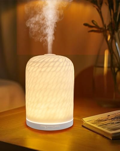 Aroma Diffuser – Ultraschall-Diffusor mit Luftbefeuchtung und Wellnesslicht aus handgefertigter Keramik, Auto-Off, BPA-frei, geräuscharme Konstruktion, ideal für Schlafzimmer, Büro und als Geschenk
