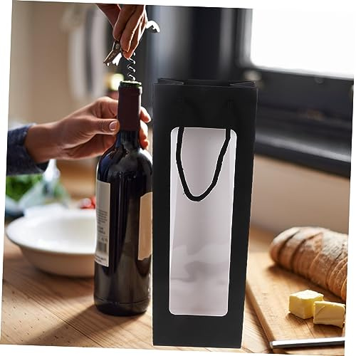 VICASKY 4stücke Pack Transparente Weintaschen mit Sichtfenster Geschenktüten für Weinflaschen aus Robustem Papier mit Tragegriff für Schutz und Präsentation