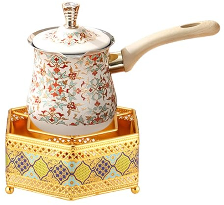 Generic 2 Pezzi Caffettiera Turca Scaldalatte Teiera Bollitore con Manico in Legno E Base Scaldavivande per Candela Adatto per Uso Quotidiano Casa E V, 550ml
